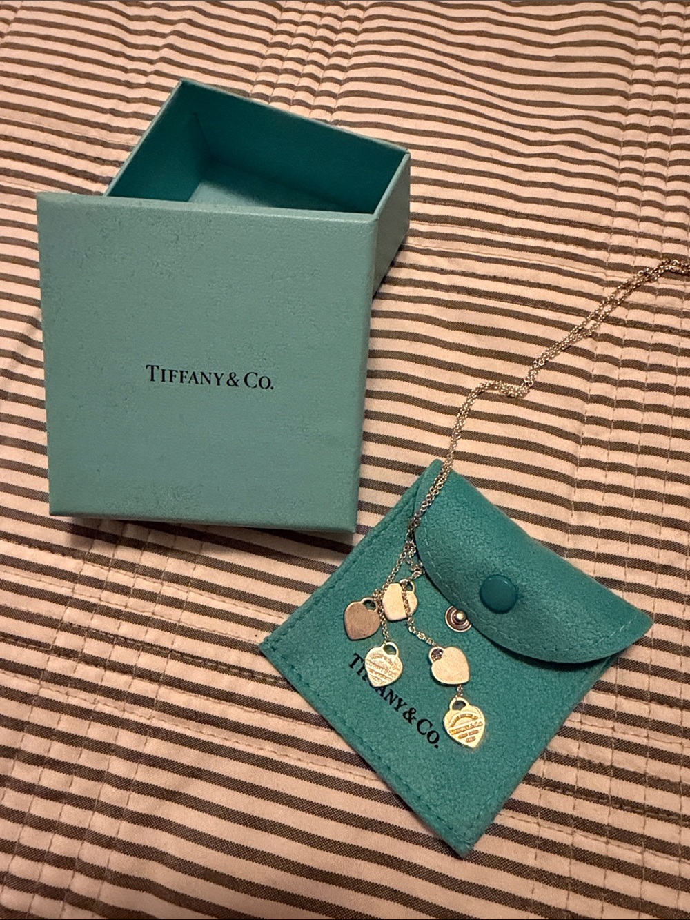 Tiffany & Co. Silver Chain Necklace with Turquoise Pouch and Box